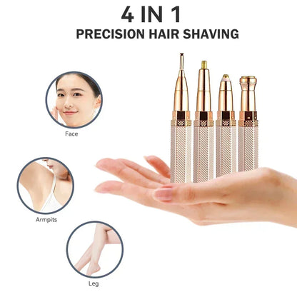 ByS-store 4-in-1 electric facial hair removal epilator for eyebrows, lips, sensitive areas, bikini, and body shaver, painless and compact.