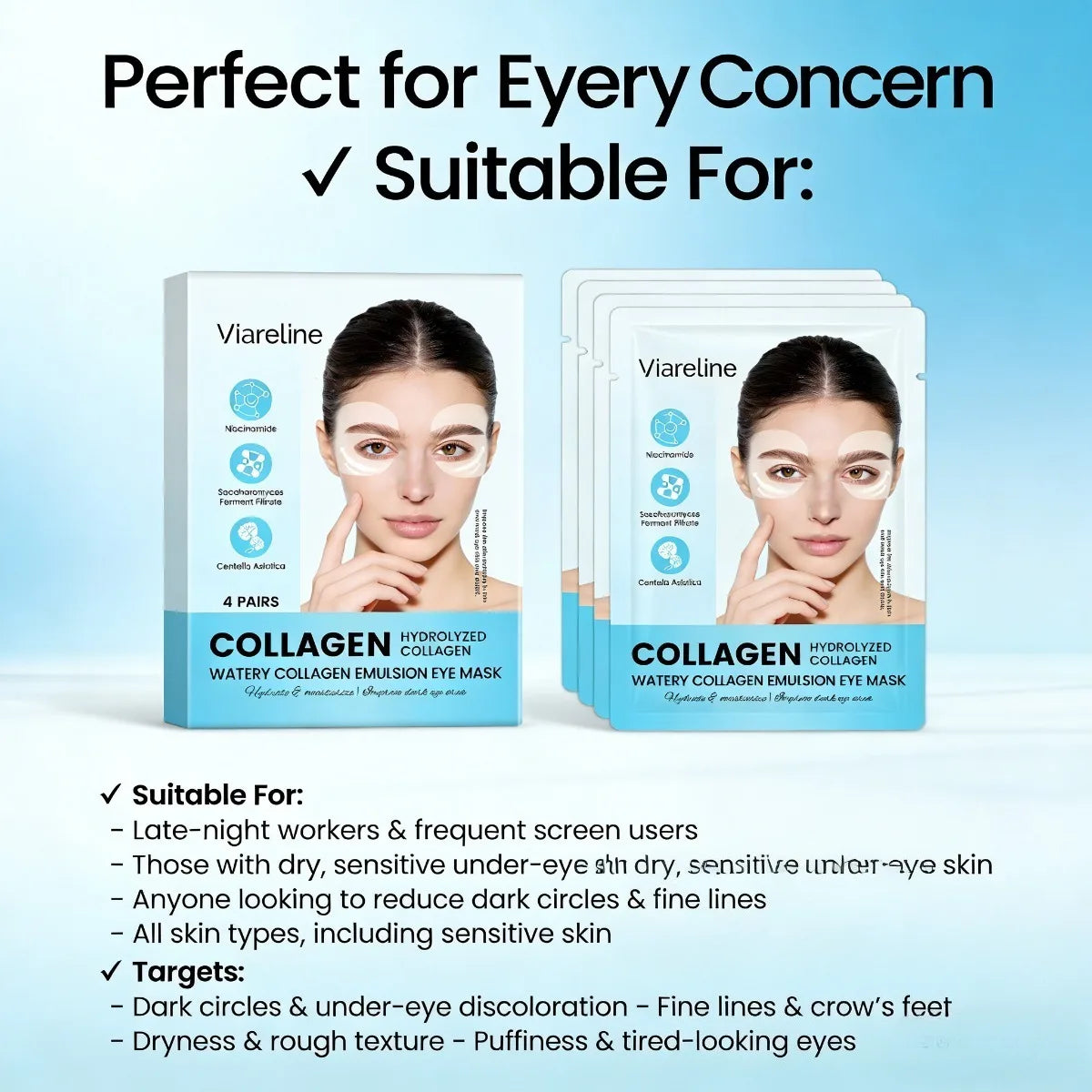 Hydrating collagen eye patches by bys-store to reduce fine lines, dark circles, and firm the soft, smooth eye contour skin.