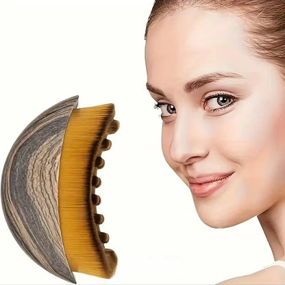 Portable dry facial brush with soft bristles for lymphatic massage and gentle exfoliation, ideal for face sculpting and home spa use.