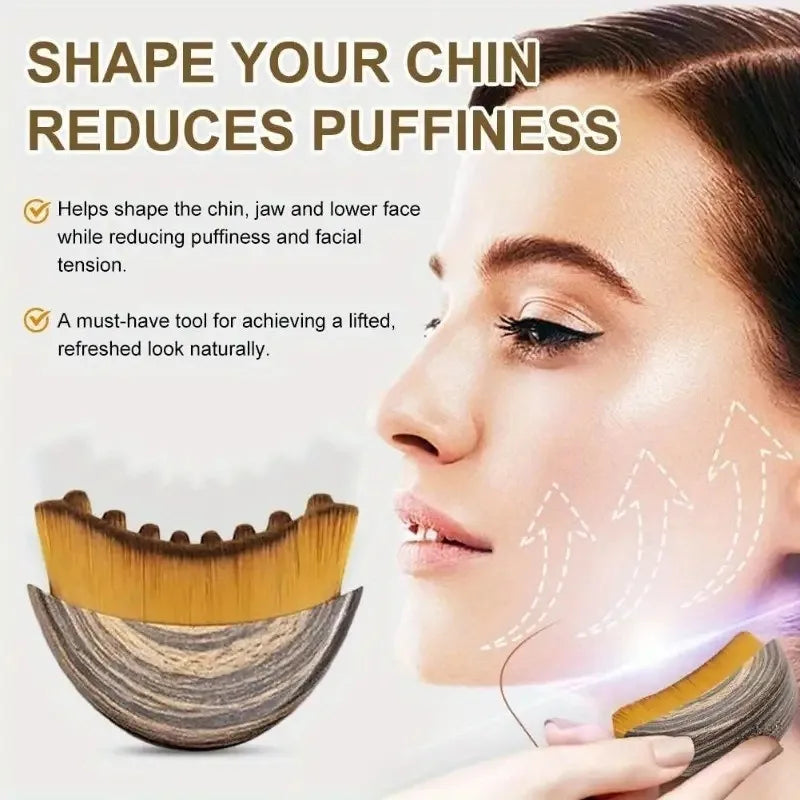 Portable dry facial brush with soft bristles, contoured for lymphatic massage and gentle exfoliation for face sculpting.