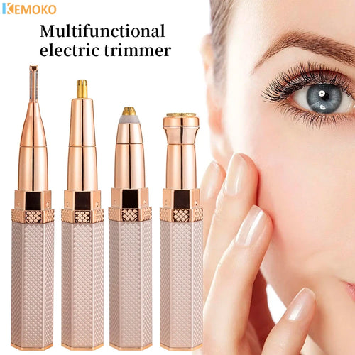 BYS-store 4-in-1 electric facial hair removal epilator for eyebrows, lips, bikini, and sensitive areas with body shaver attachment
