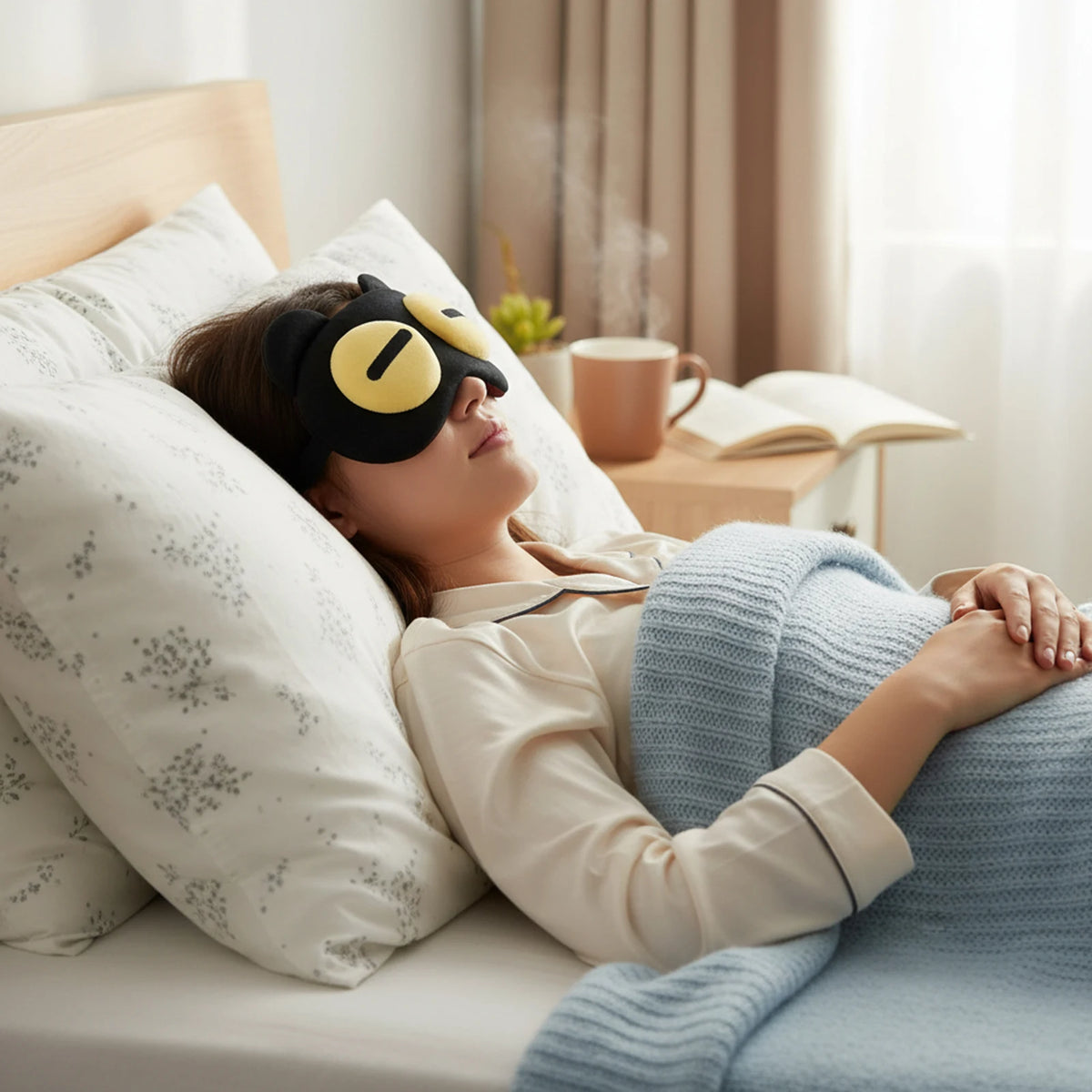 SOSONAZ comfortable children's sleep eye mask with warm compress, breathable and soothing for eye fatigue relief.
