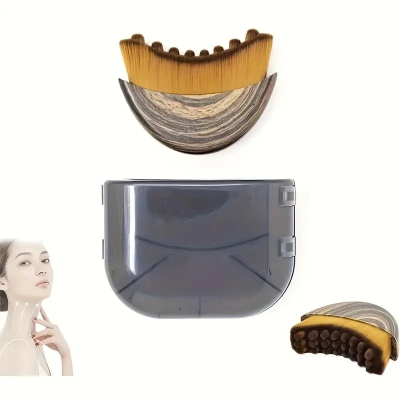 Portable dry facial brush with soft bristles, contoured design for lymphatic massage and gentle exfoliation, ideal for face sculpting.