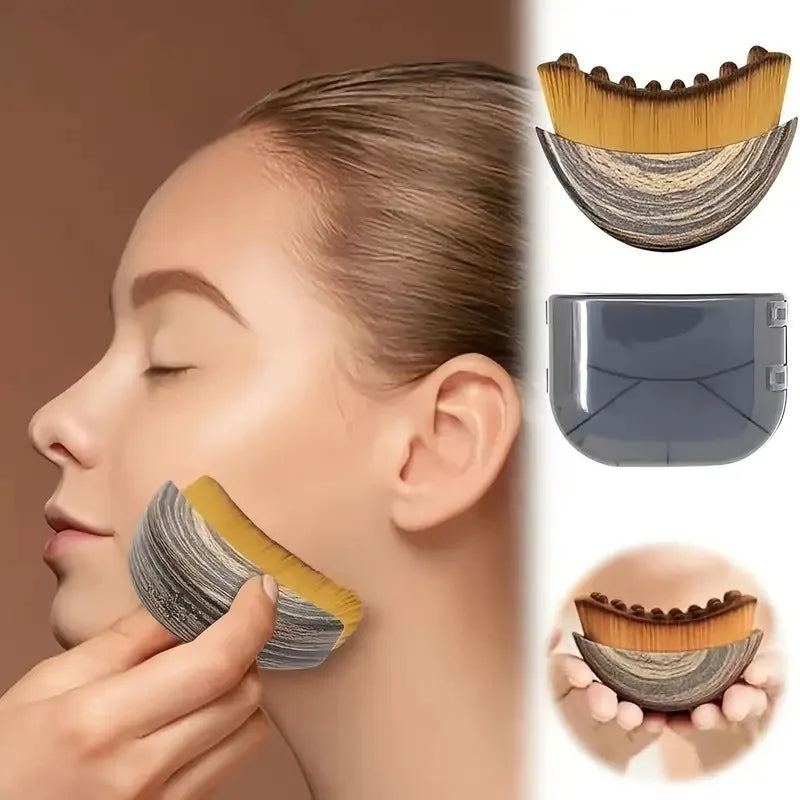 Portable dry facial brush with soft bristles for lymphatic massage and gentle exfoliation, designed for face sculpting and home spa use.
