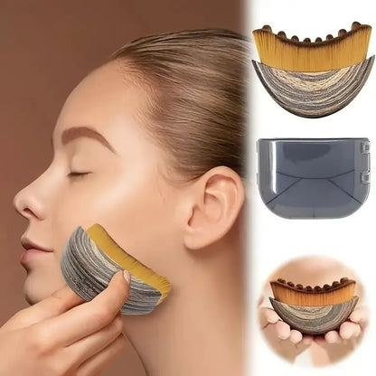 Portable dry facial brush with soft bristles for lymphatic massage and gentle exfoliation, designed for face sculpting and home spa use.