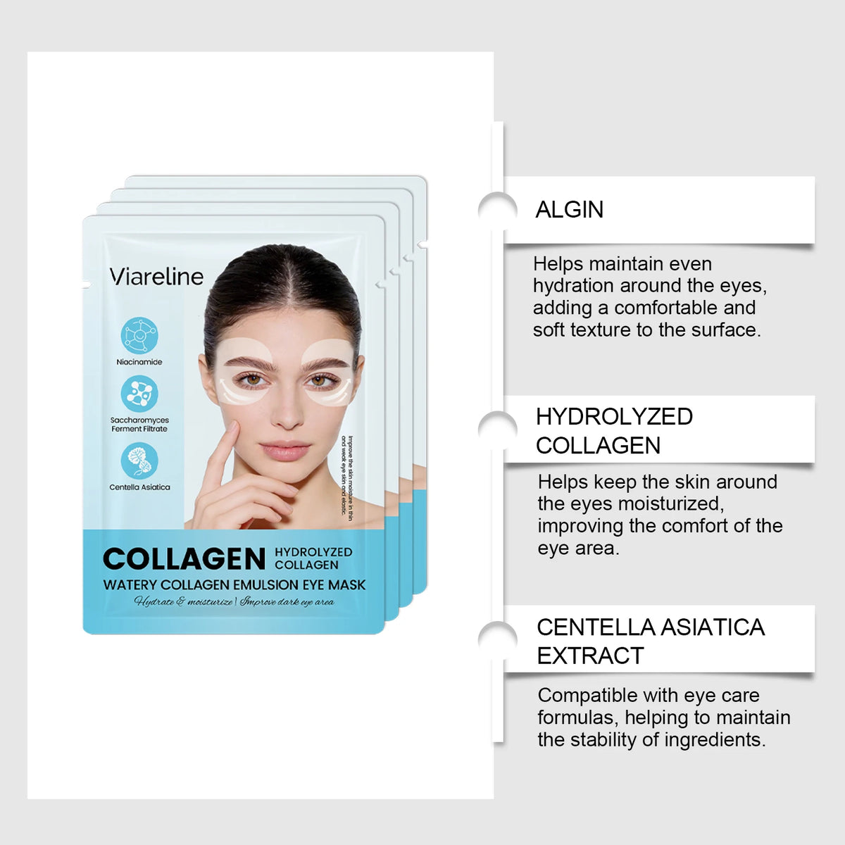 Hydrating collagen eye patches bys-store with soft gel-like texture, designed to reduce fine lines and dark circles around the eyes