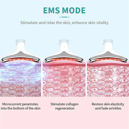 ByS Store 7-color neck and face lifter massager with LED photon therapy for skin tightening and wrinkle reduction.