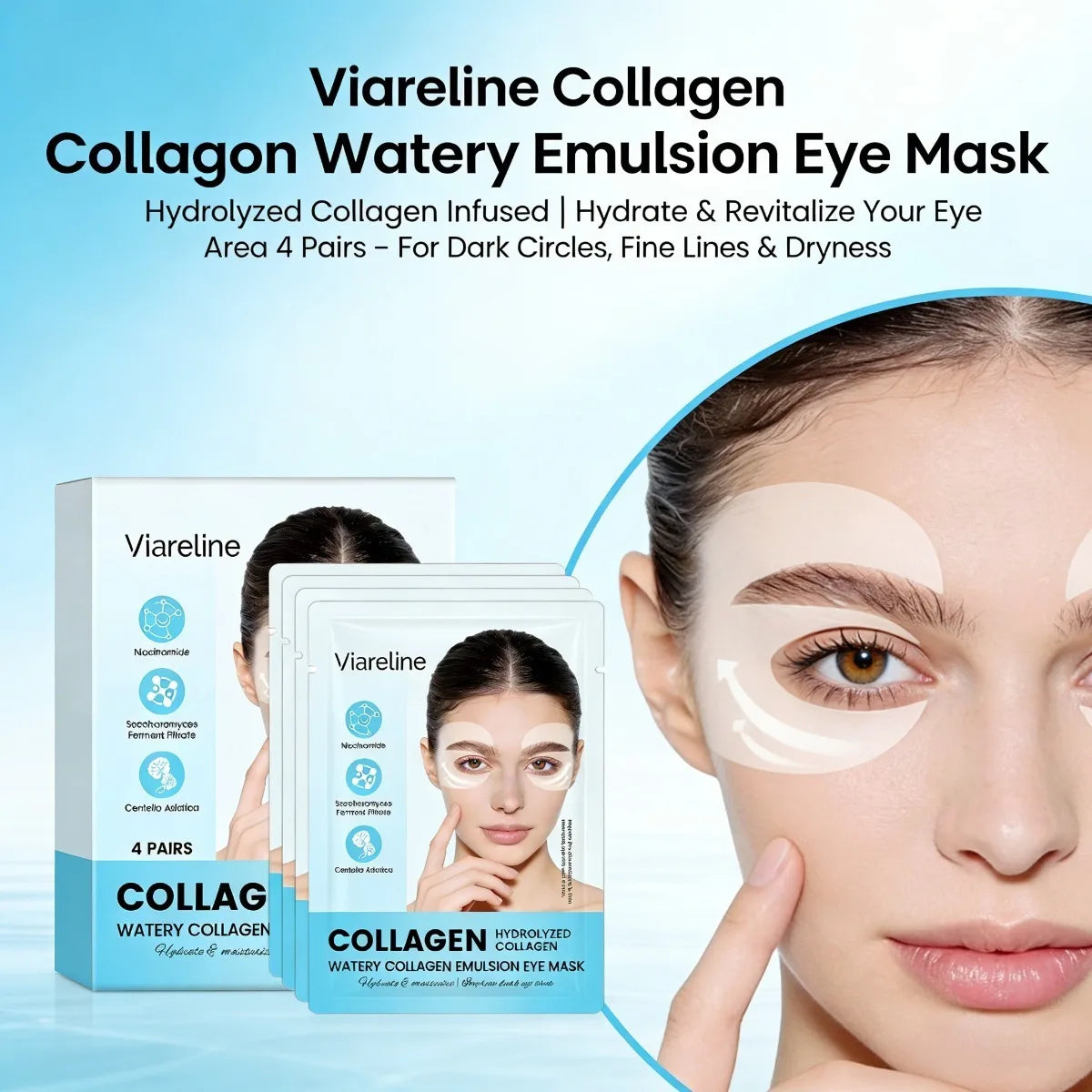 Hydrating collagen eye patches bys-store with a soothing gel texture, designed to reduce fine lines and dark circles around the eyes.