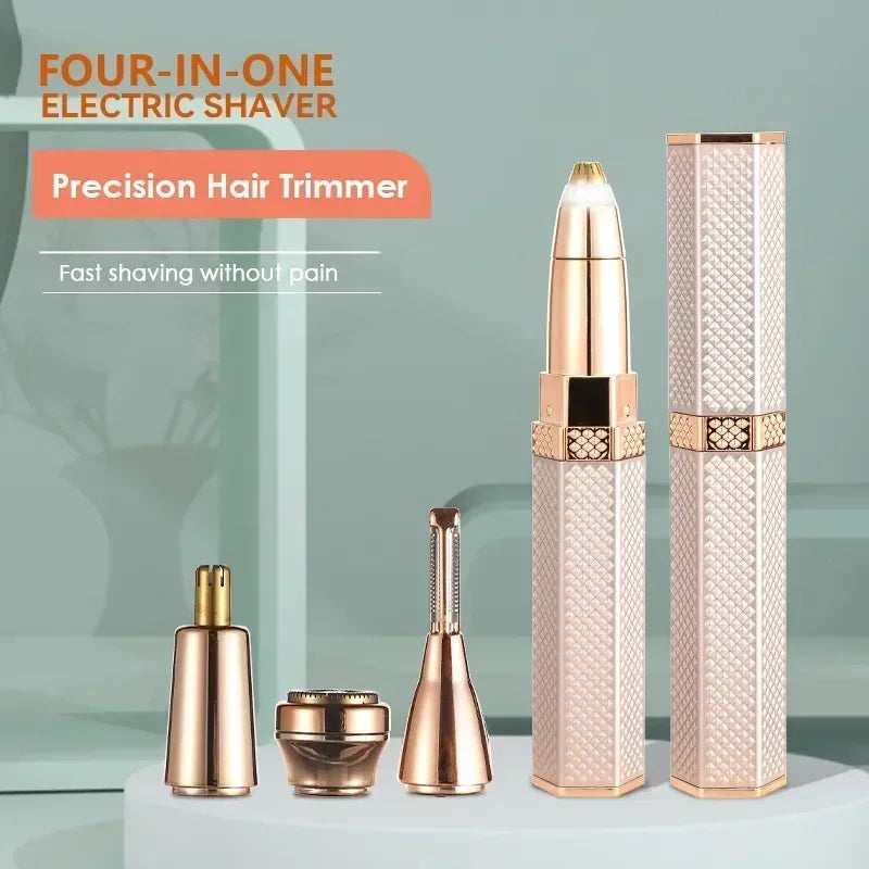 BYS 4-in-1 electric facial hair removal epilator for eyebrows, lips, bikini, and body with painless, sensitive area design
