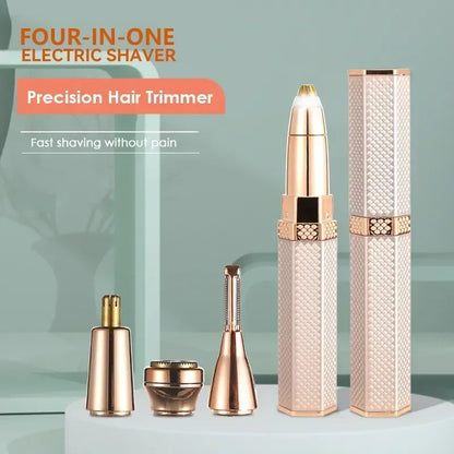 BYS 4-in-1 electric facial hair removal epilator for eyebrows, lips, bikini, and body with painless, sensitive area design