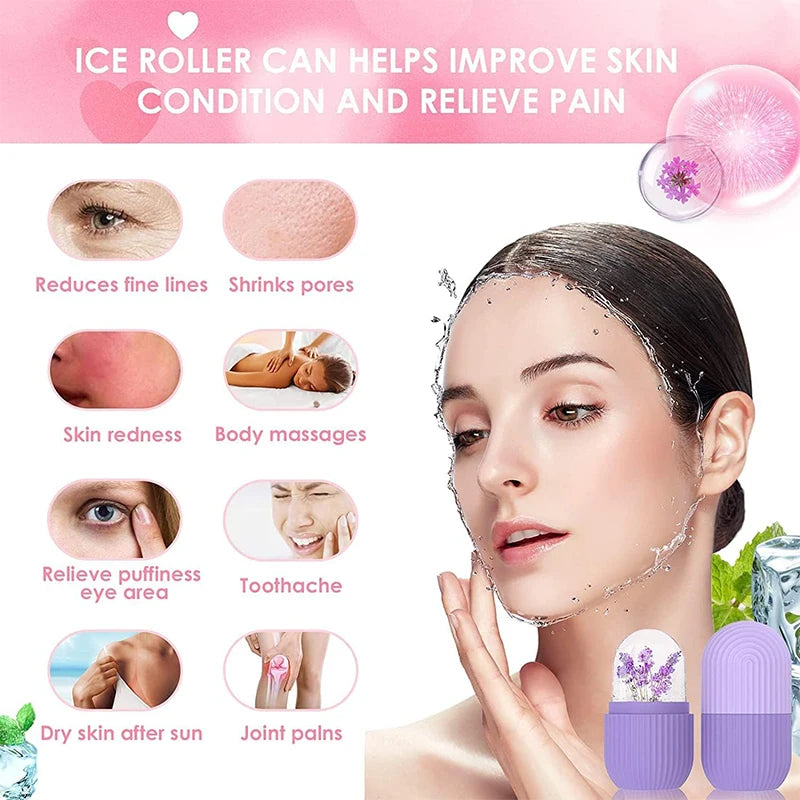 SOSO ICE LIFT™ silicone ice facial roller and contouring tool for cooling and soothing skin, with a sleek ergonomic design.