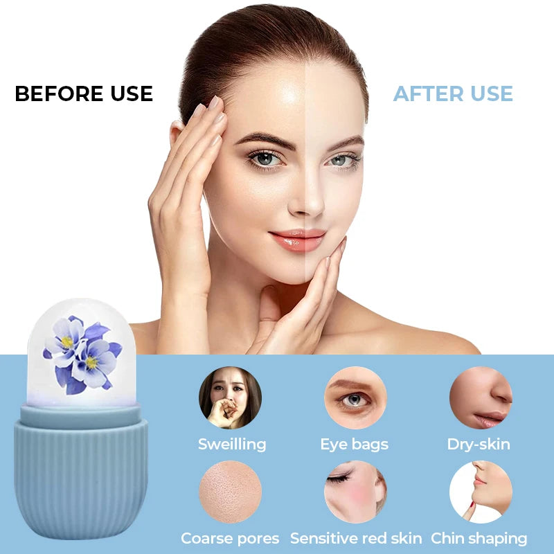 Silicone ice facial roller and contouring tool by SOSO ICE LIFT for cooling and sculpting skin, shown on a white background.