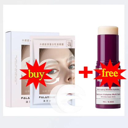 Hydrating collagen eye mask patches with hyaluronic acid for firming, lifting, and reducing puffiness around the eyes.